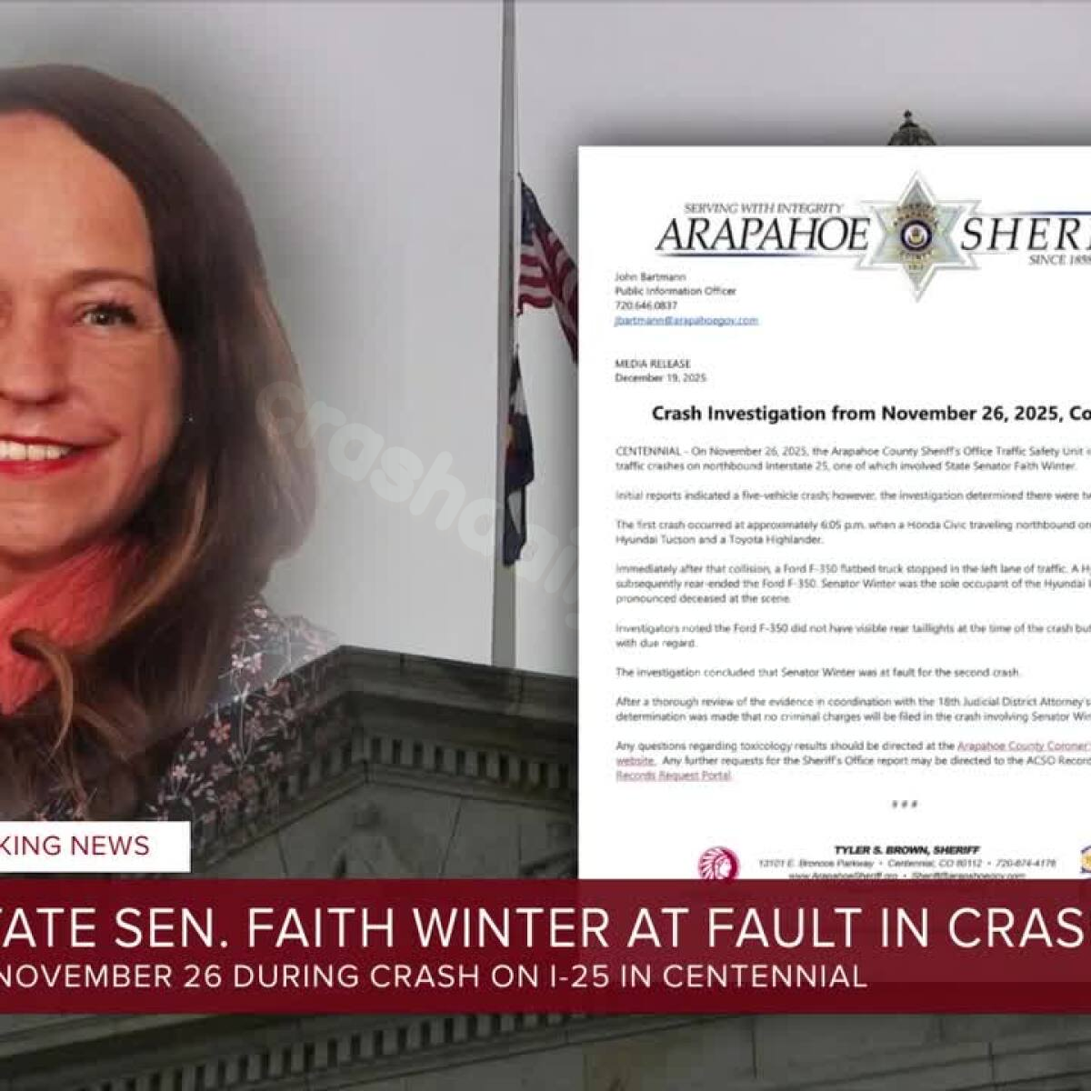 Colorado State Senator Faith Winter was reported to have a BAC twice the legal limit in fatal car crash.