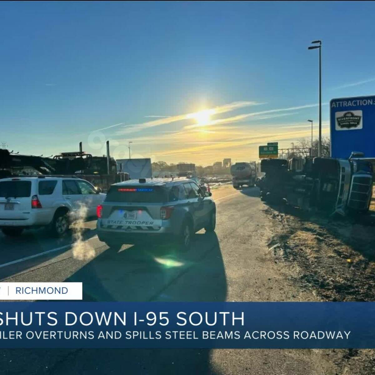 Truck crash causes steel beams to block lanes on I-95 in Richmond