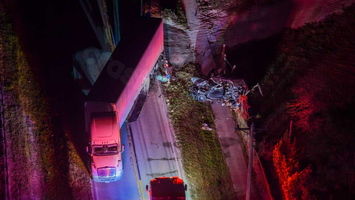 Intersection closure caused by collision between SUV and semi-truck in North Fort Myers.