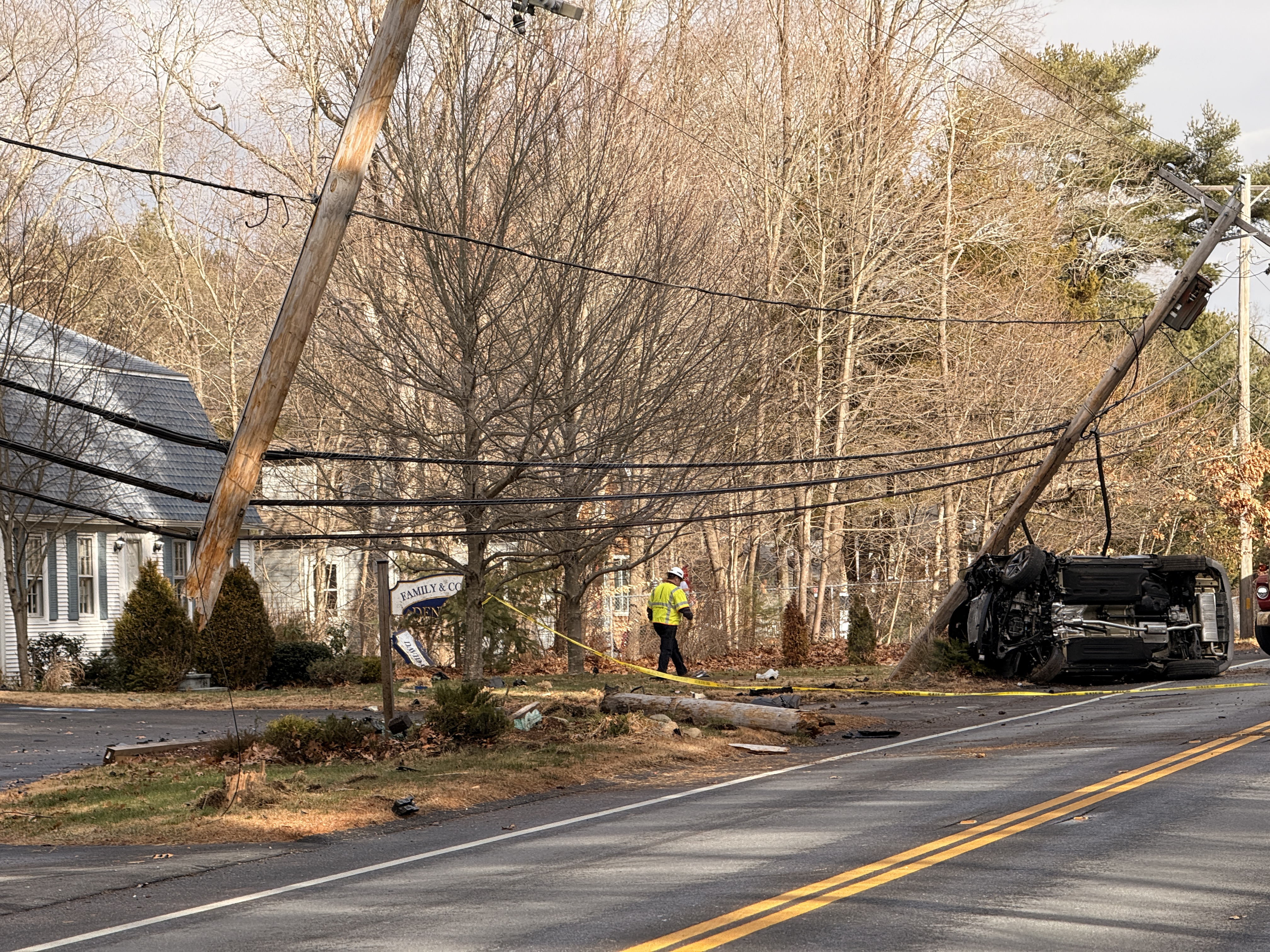 Telephone pole destruction in Rehoboth rollover accident