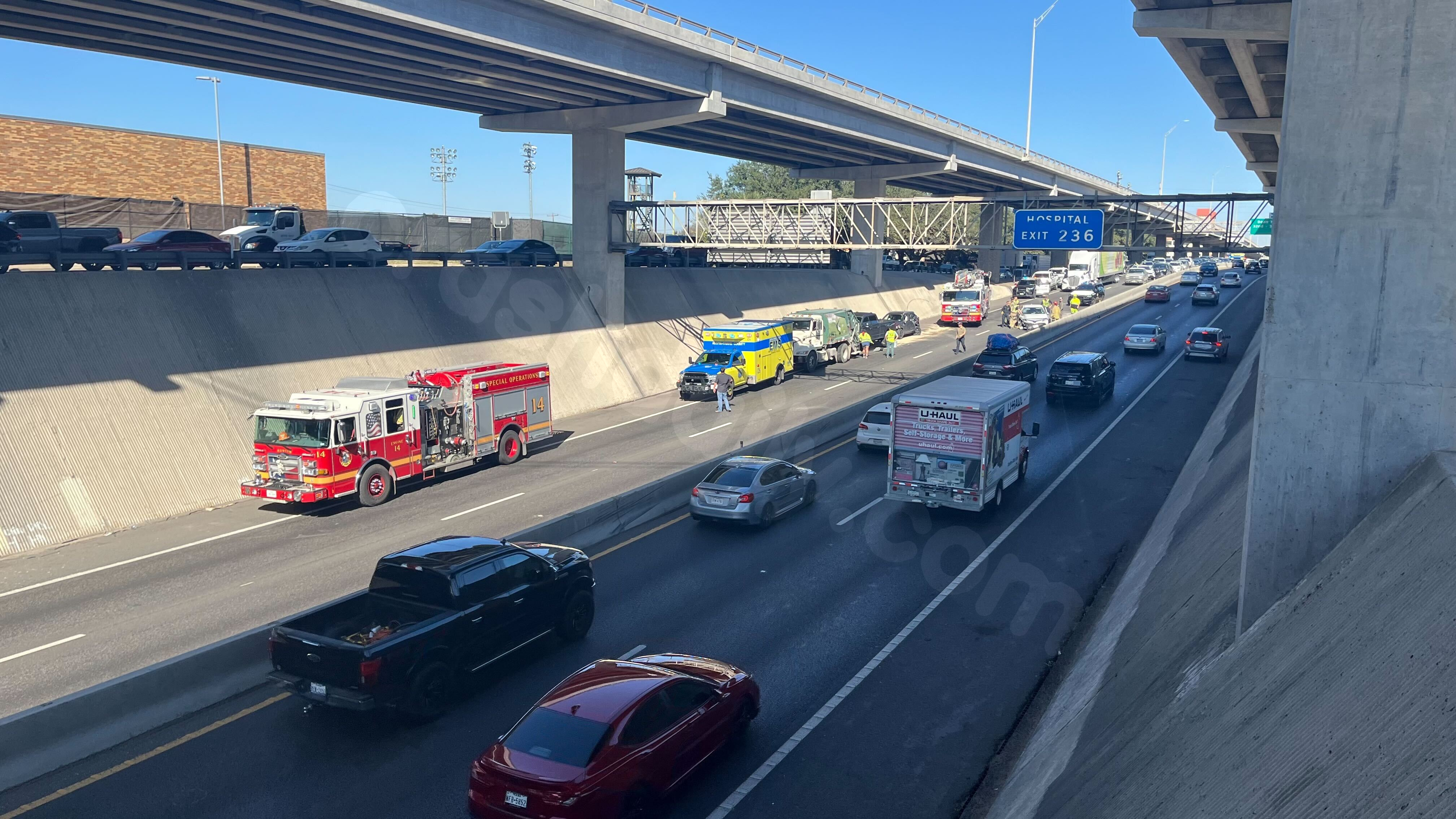 I-35 lower deck closed due to 5-car collision