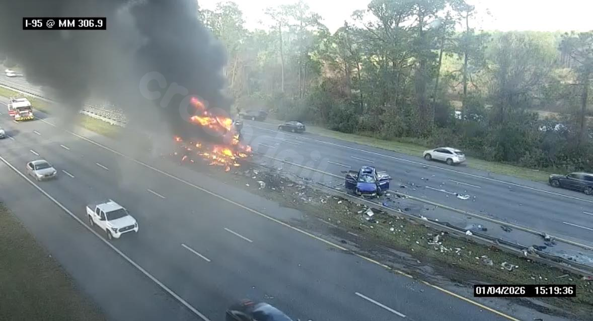 1 person critical after collision causes semi-truck blaze on I-95, officials report