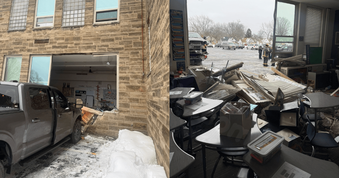Car collides with Euclid school, causing structural damage