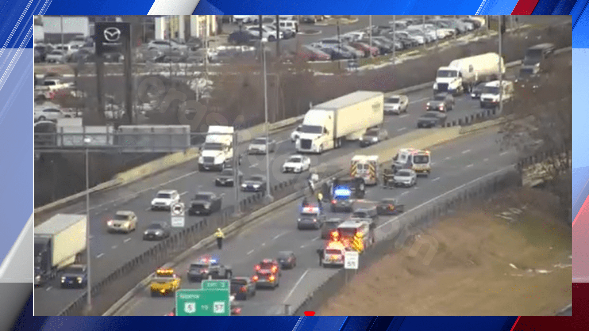 I-91 south in Springfield experiences lane closures and heavy delays following three-vehicle crash.