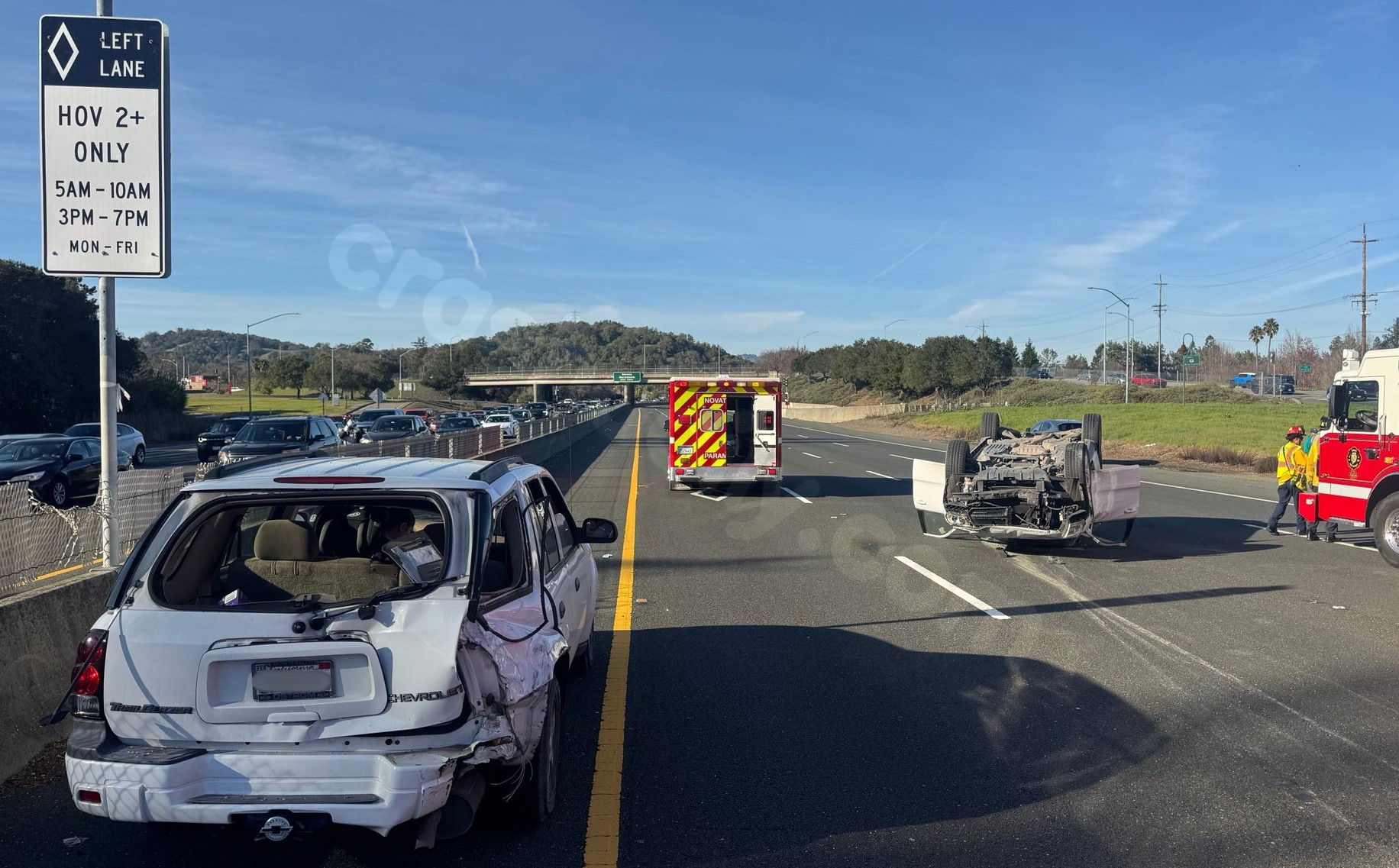 Driver hurt in car flip on Hwy 101 in Marin