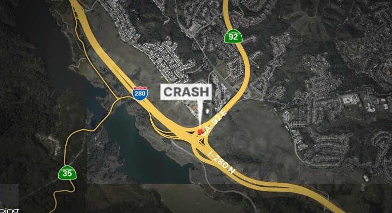 Southbound I-280 near San Mateo closed due to crash