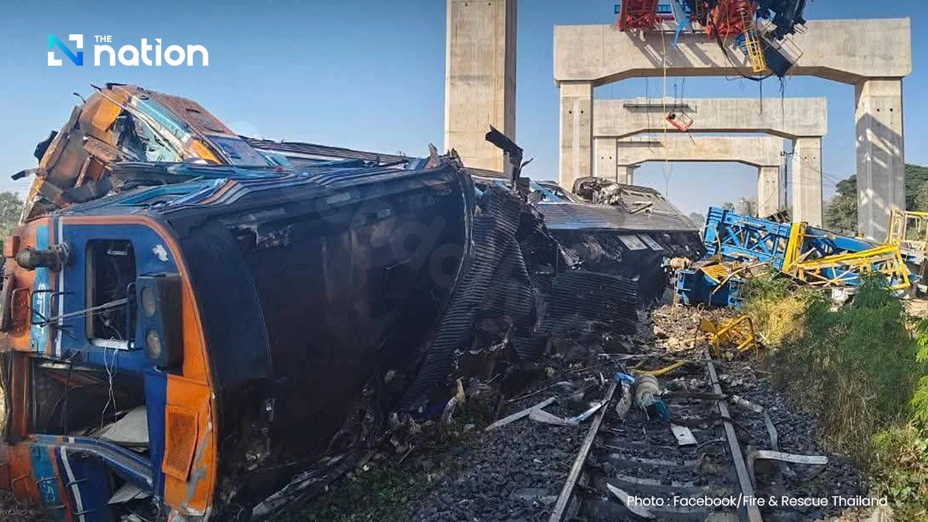 Deadly train crash in Nakhon Ratchasima due to crane falling on tracks; over 40 injured.