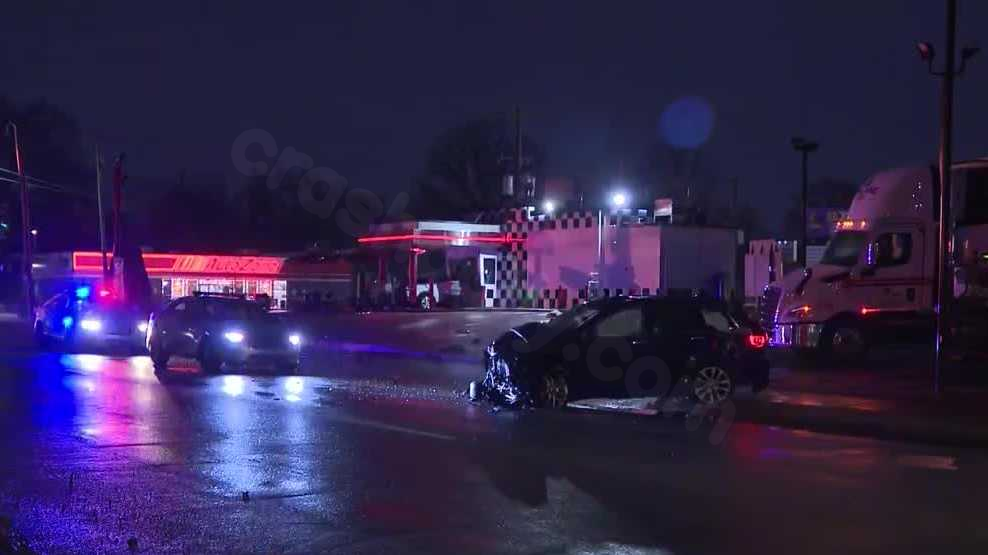 Car crashes into Rally's during multi-vehicle collision in west Louisville.
