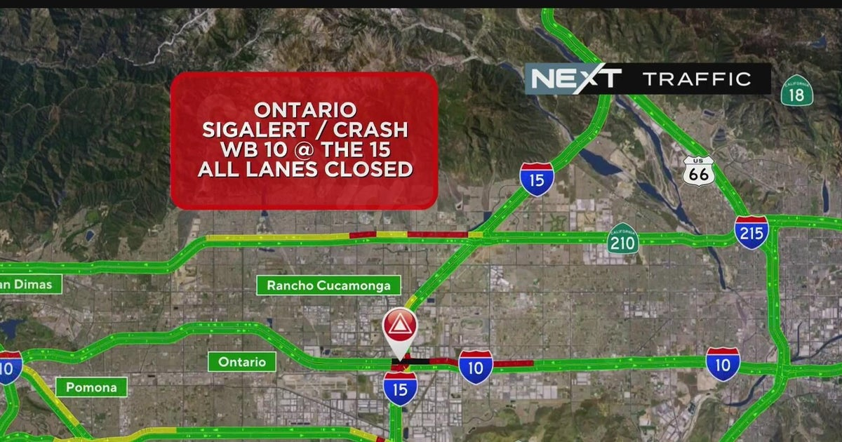 Westbound 10 Freeway in Ontario closed due to crash