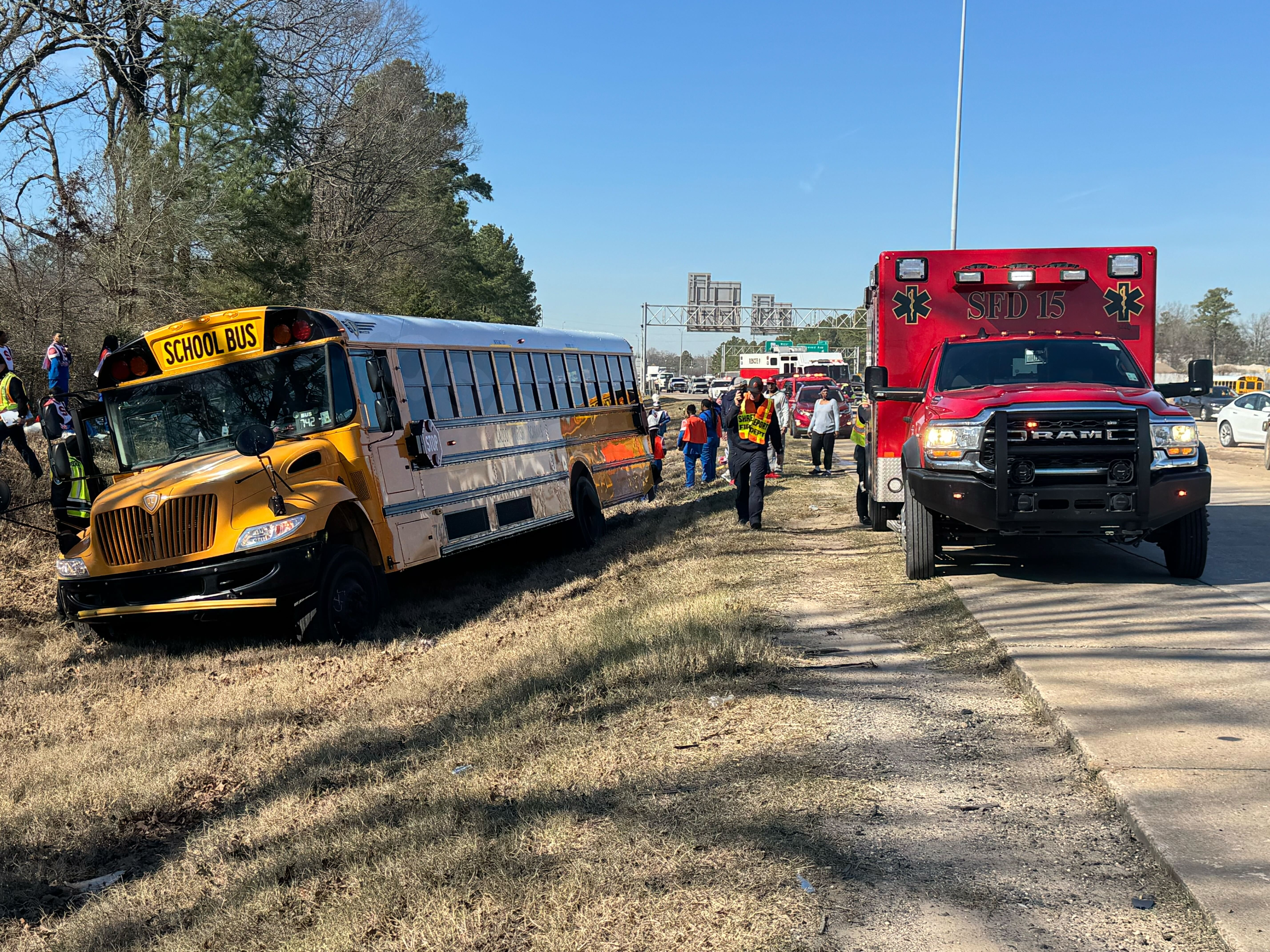 School bus accident on I-49 South in Shreveport.