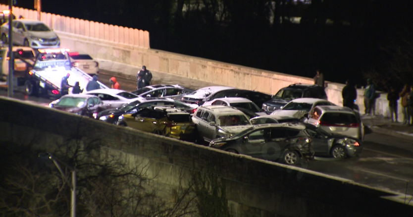 Vehicles collide on icy I-83 overpass in Baltimore