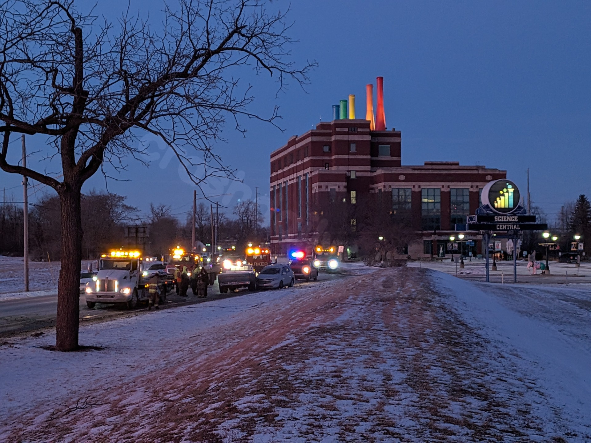 Traffic congestion on Clinton Street near downtown Fort Wayne due to a crash