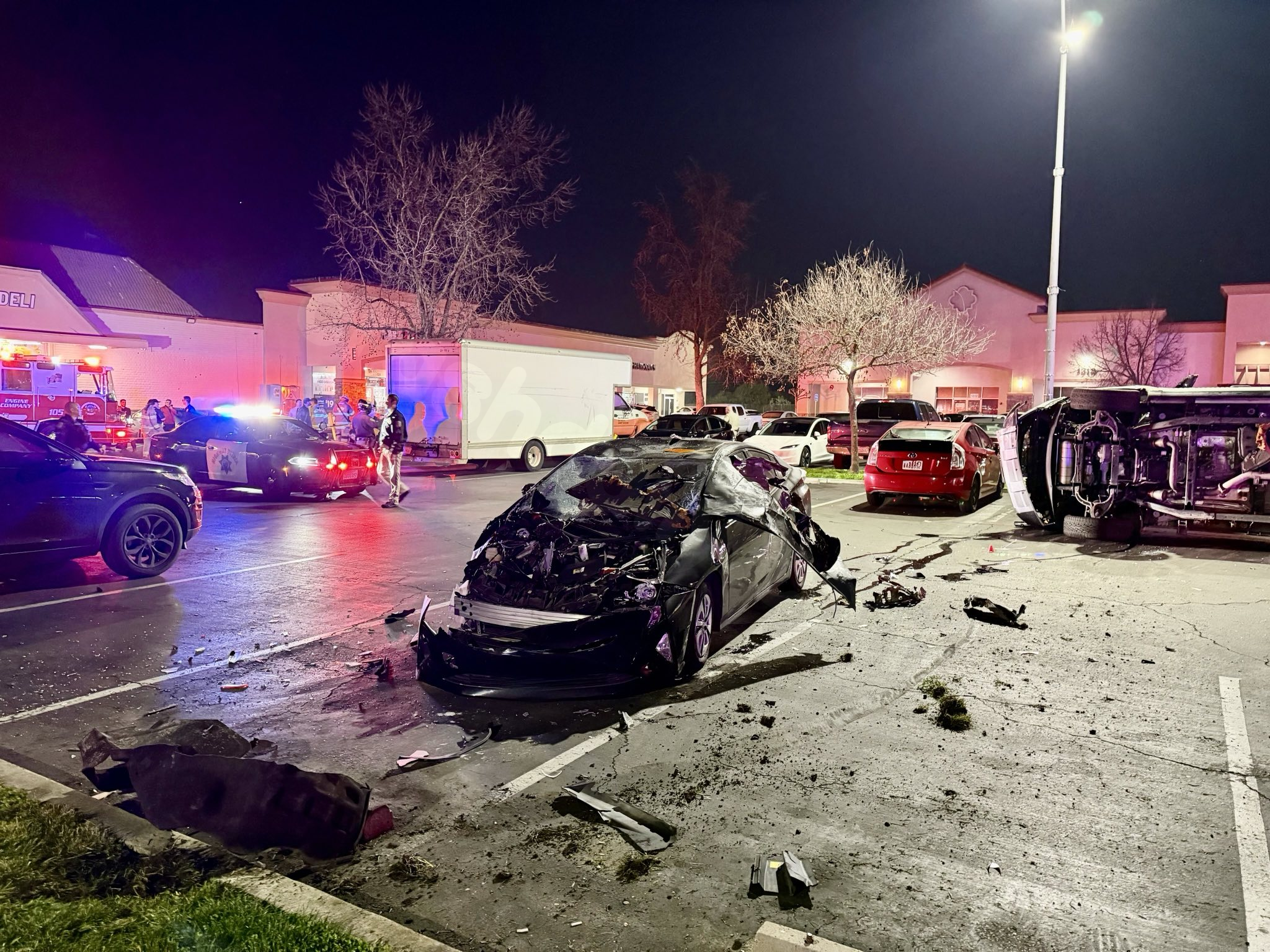 Two people critically injured in Arden-Arcade after vehicle crash and gunfire.