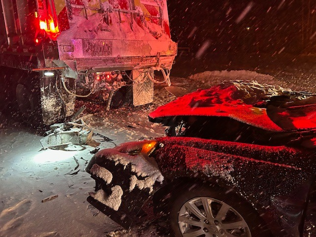 Vehicle collides with Pennsylvania Department of Transportation snowplow in Juniata County