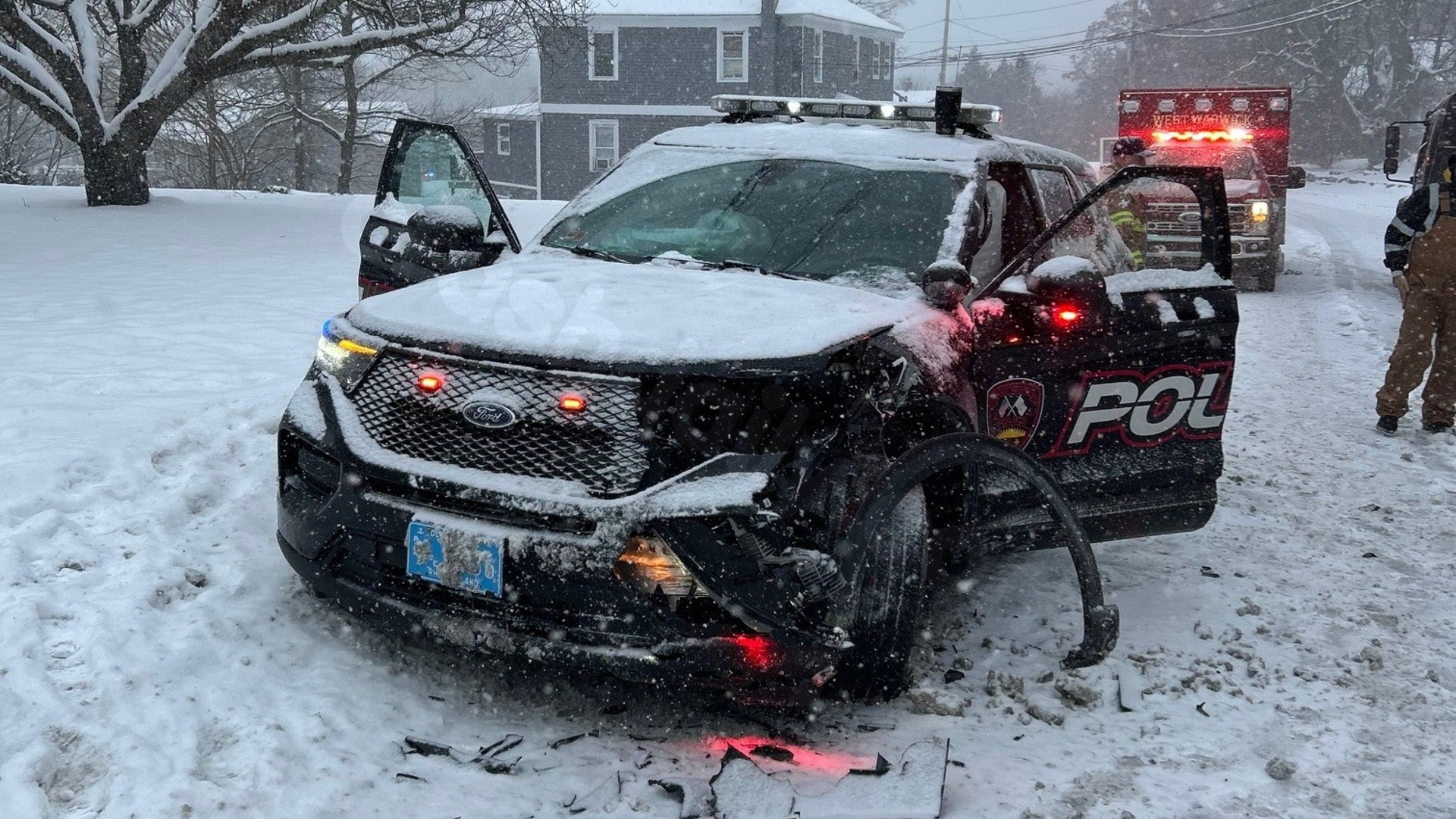 West Warwick police cruiser crashes due to slippery roads