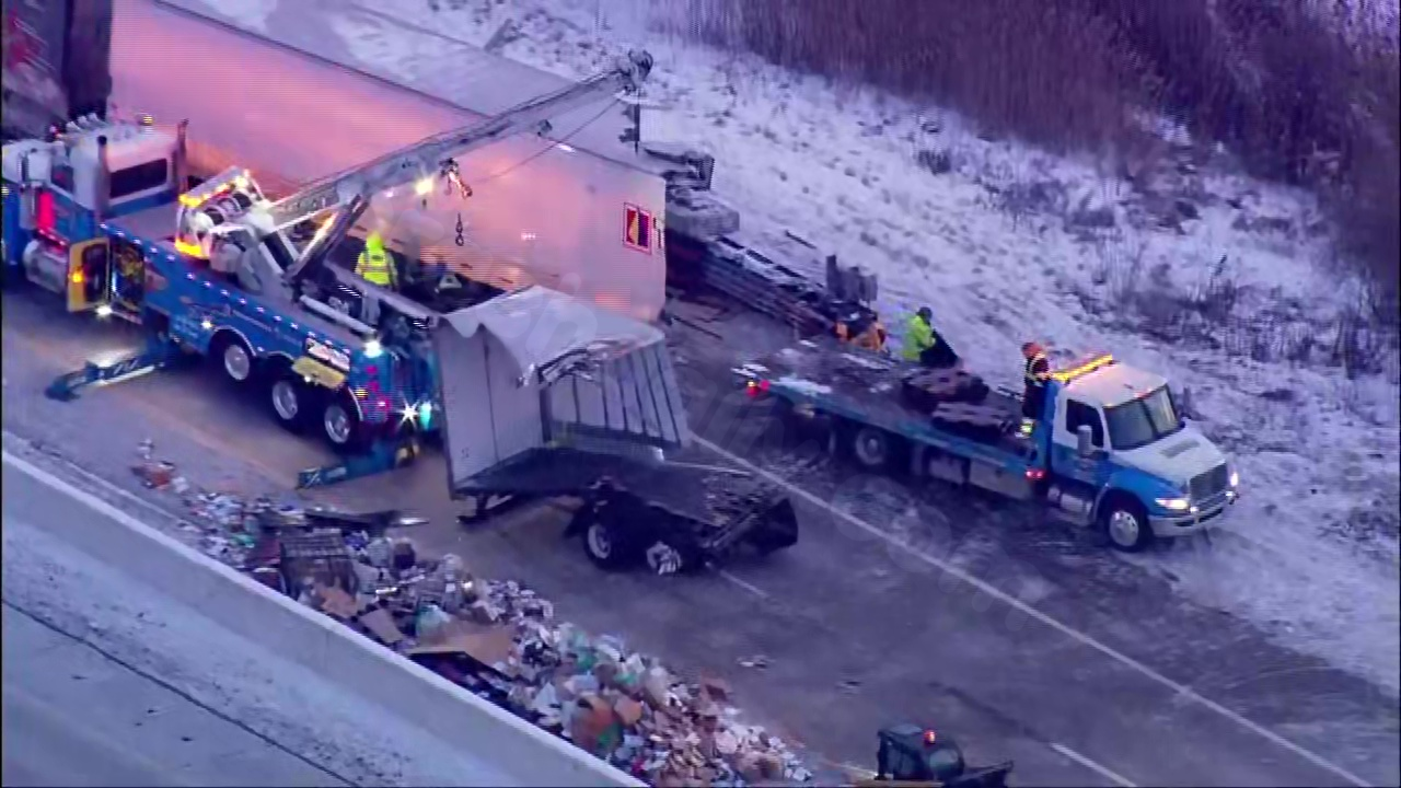 Mail scattered on NW Indiana road due to semi crash on I-65 exit ramp
