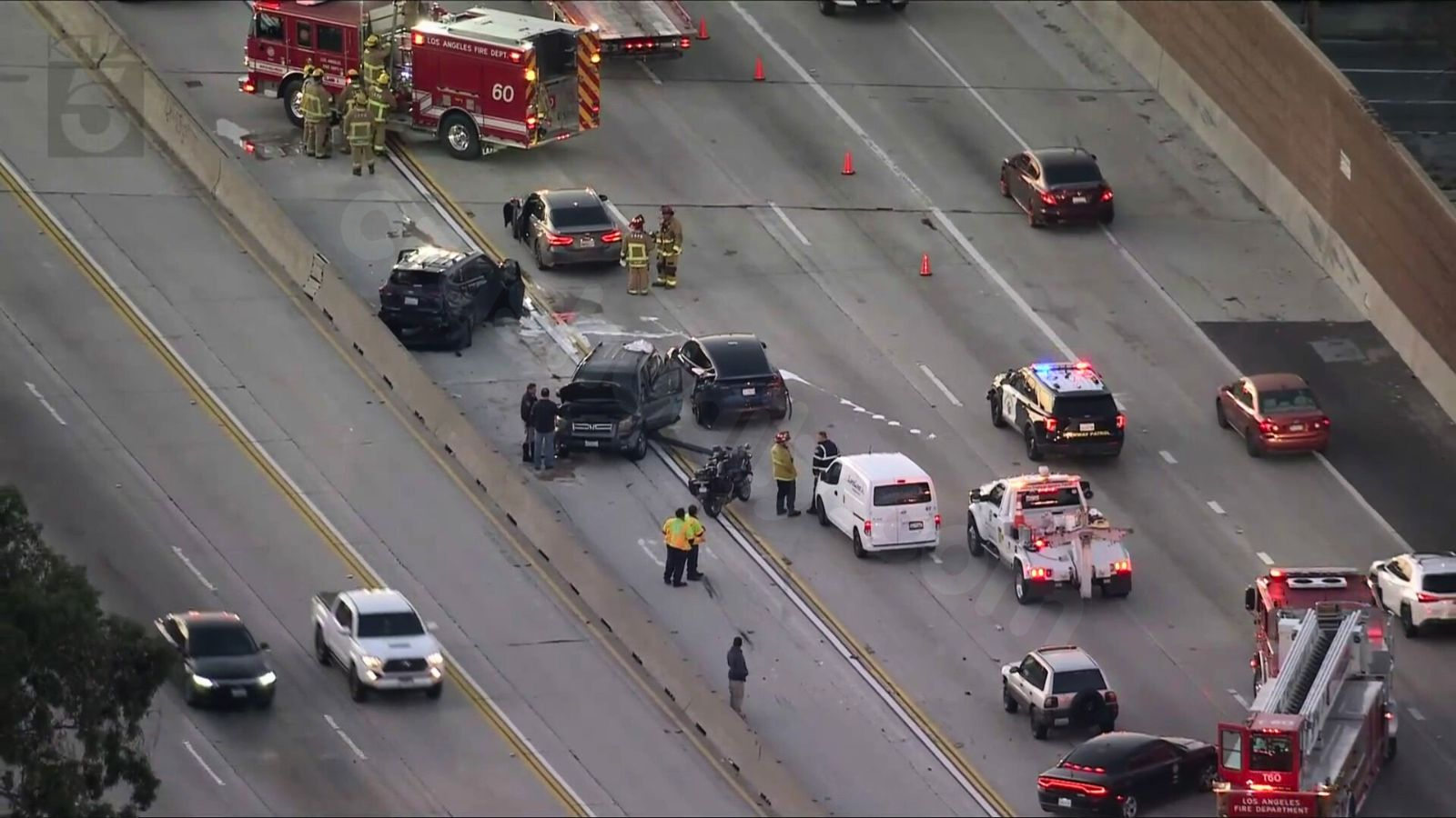 Traffic jam on the 170 Freeway due to a 6-car crash