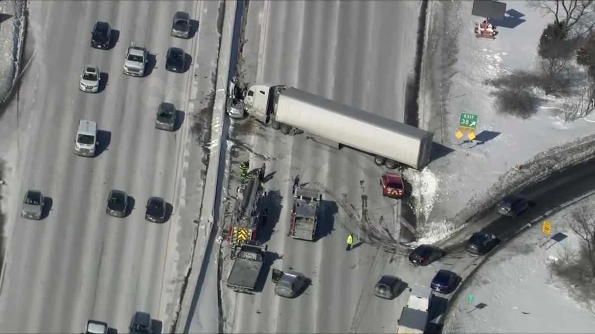 Route 128 closed after serious crash involving tractor trailer and cars, 2 injured