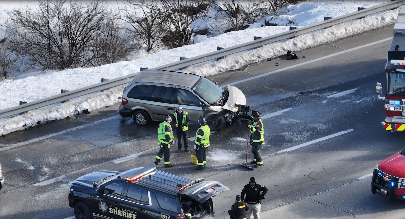Traffic delays on I-70 in St. Peters due to head-on collision with Trooper vehicle