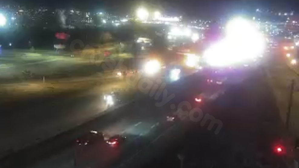 Lane closures and traffic backup on I-25 NB in Denver due to crash on Friday evening