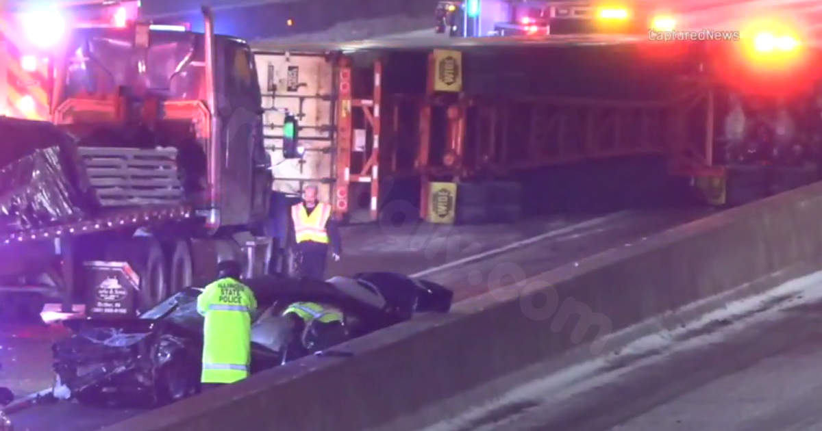 Semi-truck and car collide on I-90 near Chicago, EMT injured.