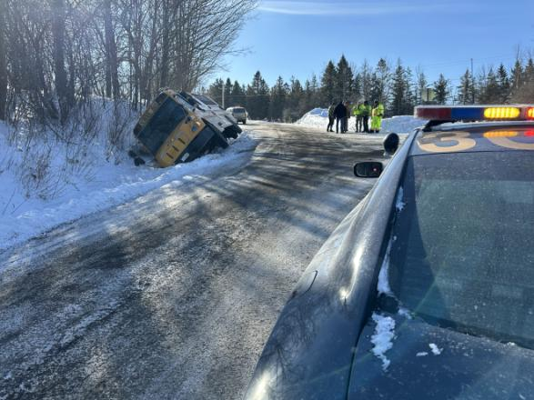 Three sent to hospital after bus slides off road in Truxton