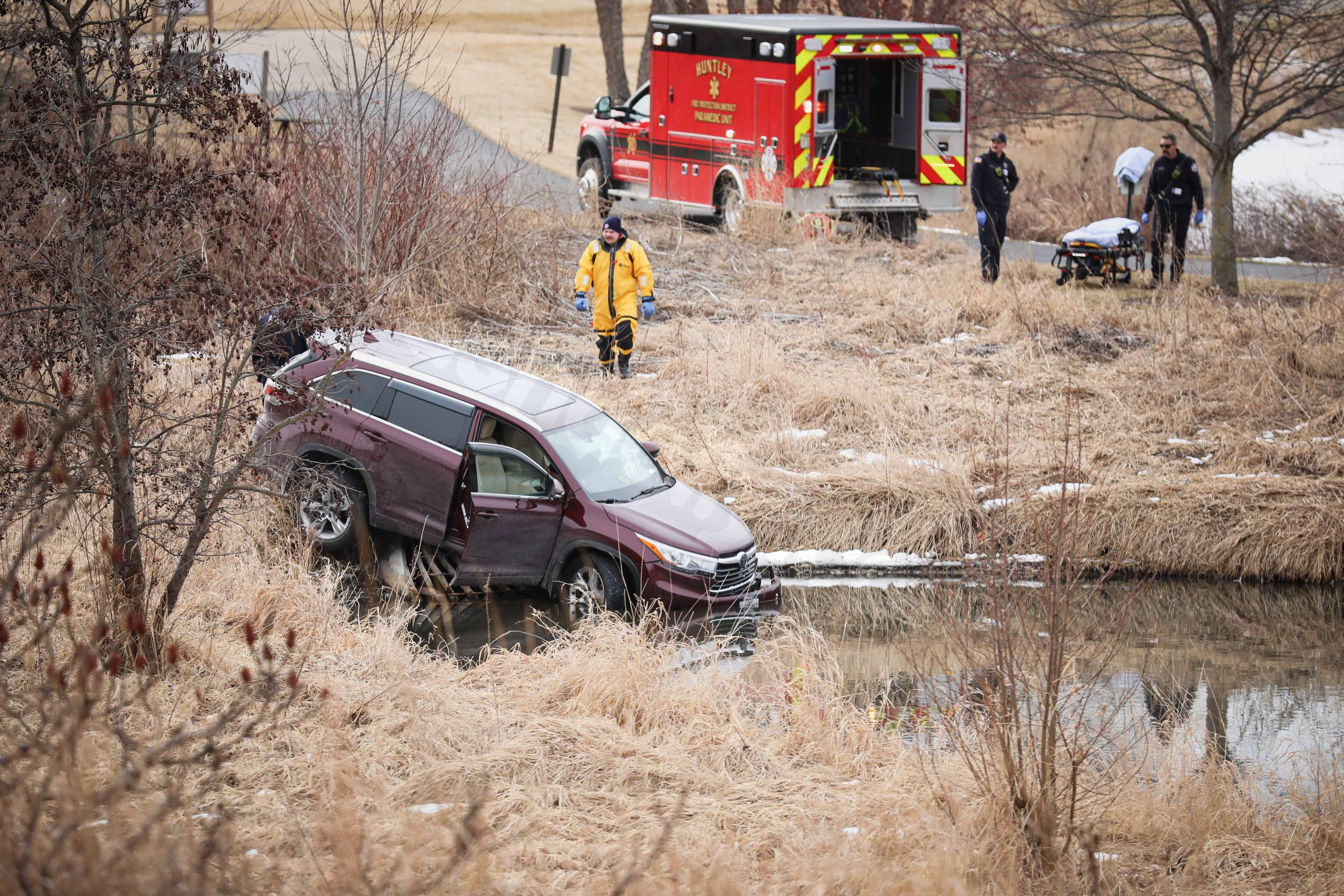 Elderly drivers injured after crash sends vehicle into pond in Huntley: officials