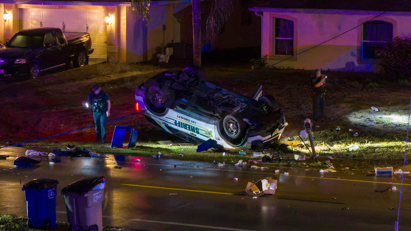 Lee County deputy vehicle flips in rollover crash in Lehigh Acres
