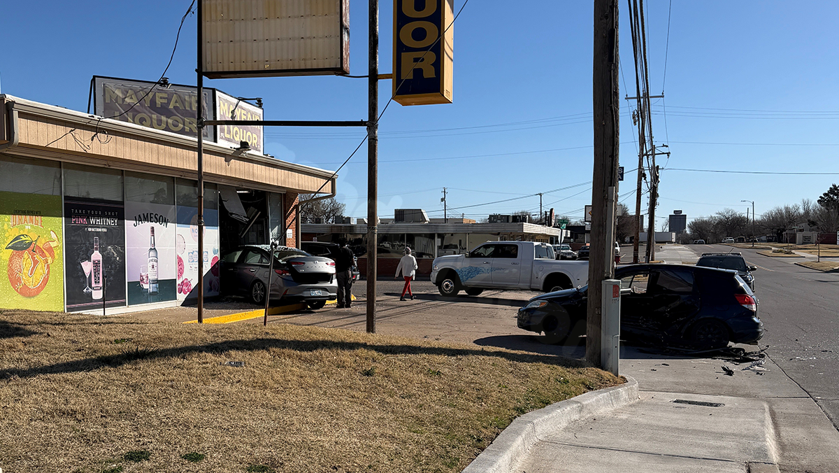 Person taken to hospital after wreck involving vehicle that crashed into OKC liquor store