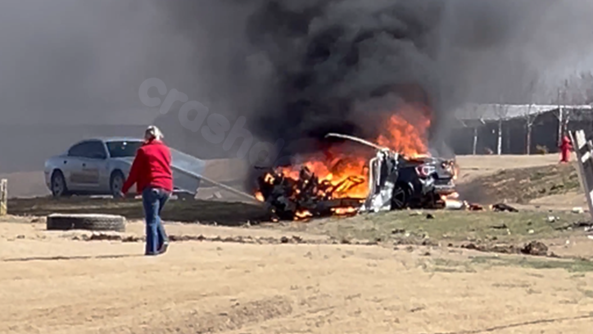 Viewer video shows vehicle engulfed in flames after crash in El Reno