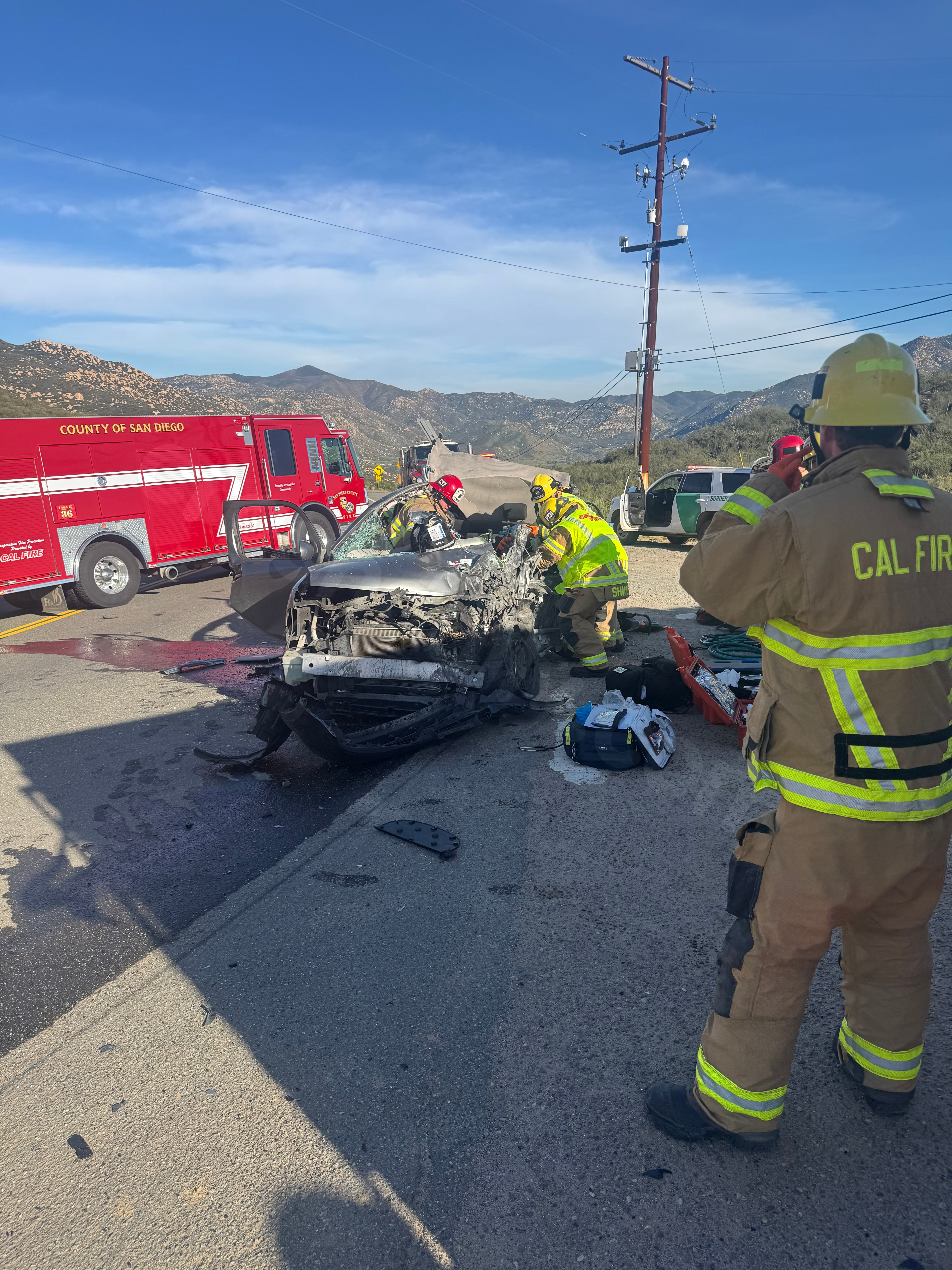 Cal Fire works to rescue driver in head-on collision on SR-94