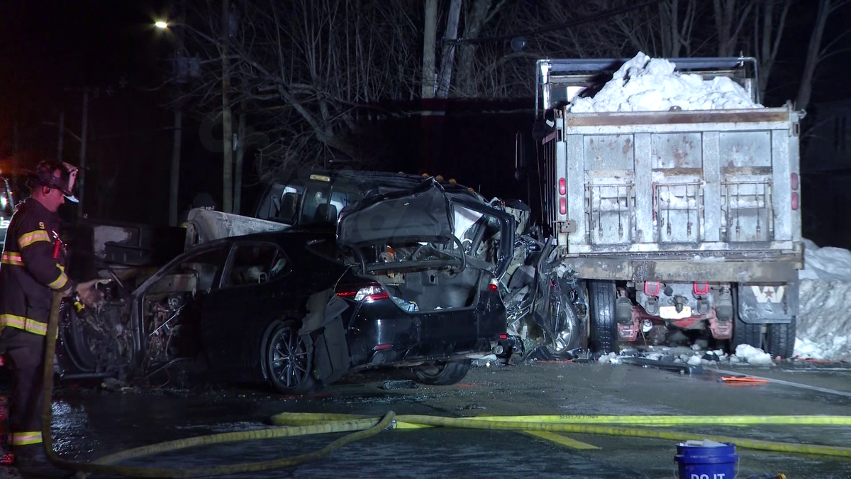 Dump truck carrying snow involved in multi-vehicle crash in Easton, Massachusetts