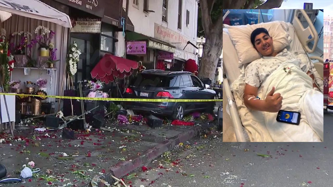 Teen recovering after car jumps curb and crashes into pedestrians in downtown LA's flower district