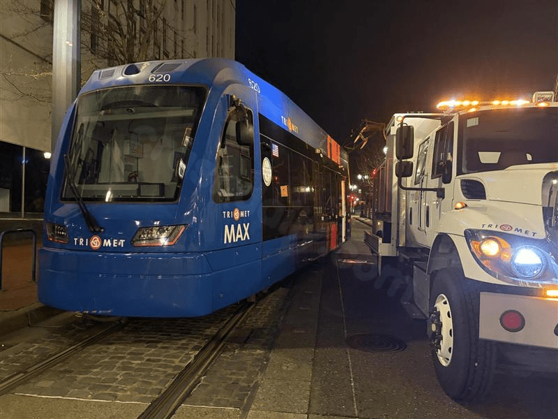 MAX Train derailed in Downtown Portland after crash involving car