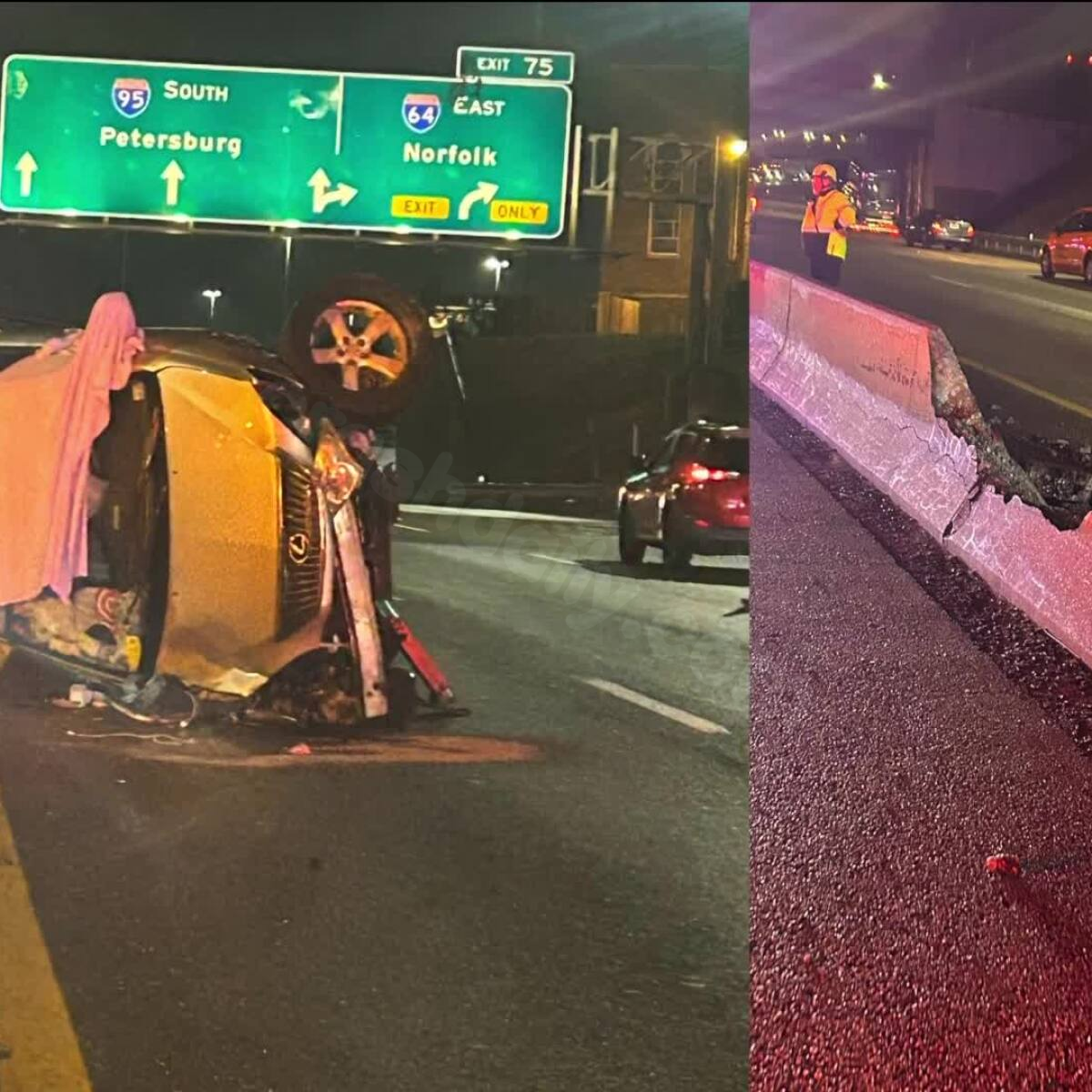 One dead after car overturns on I-95, debris strikes northbound vehicles