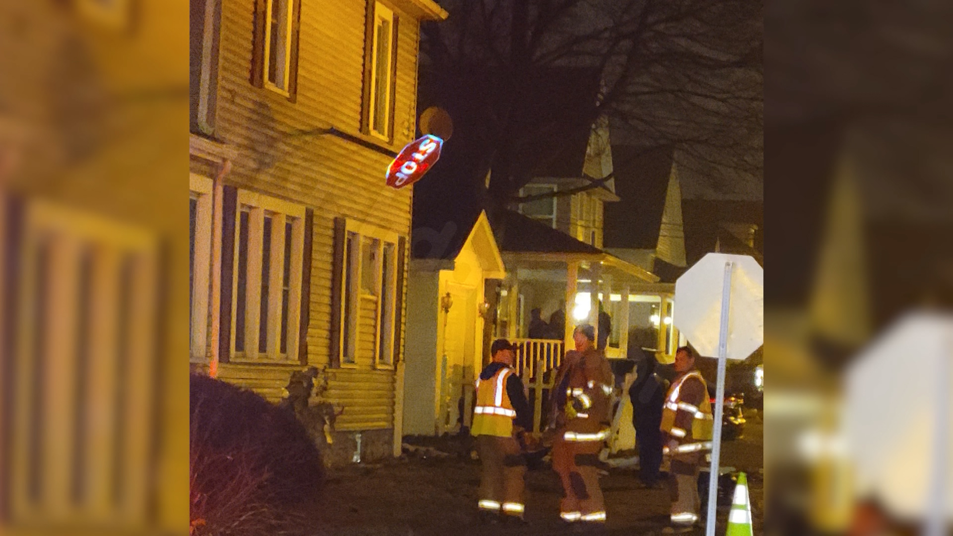 Car accident causes stop sign to impale house