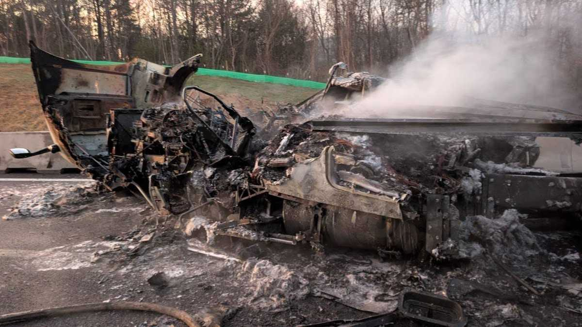Semi-truck and trailer destroyed in fiery crash on I-40