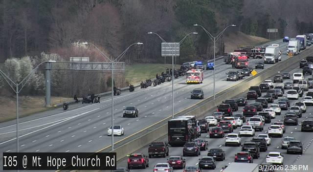 Crash closes multiple lanes on I-85 South in Guilford County near Mount Hope Church Road