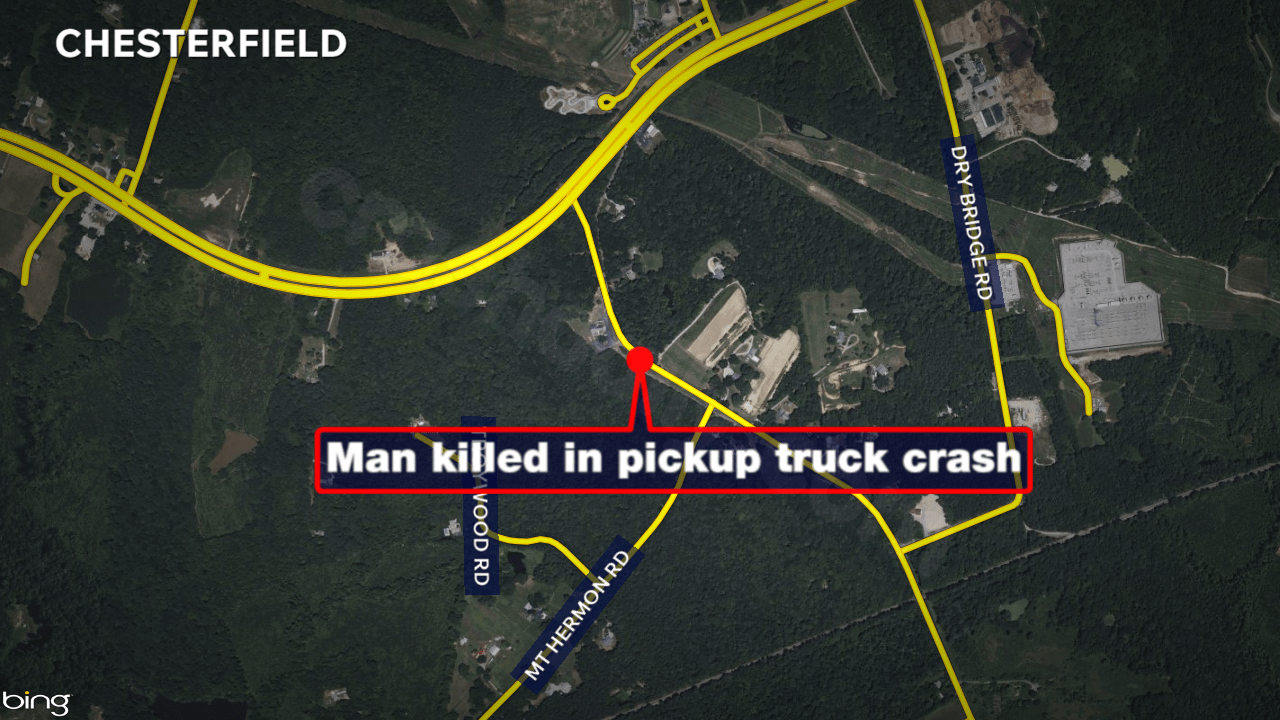 Man dies after pickup truck crash on Old Hundred Road in Chesterfield
