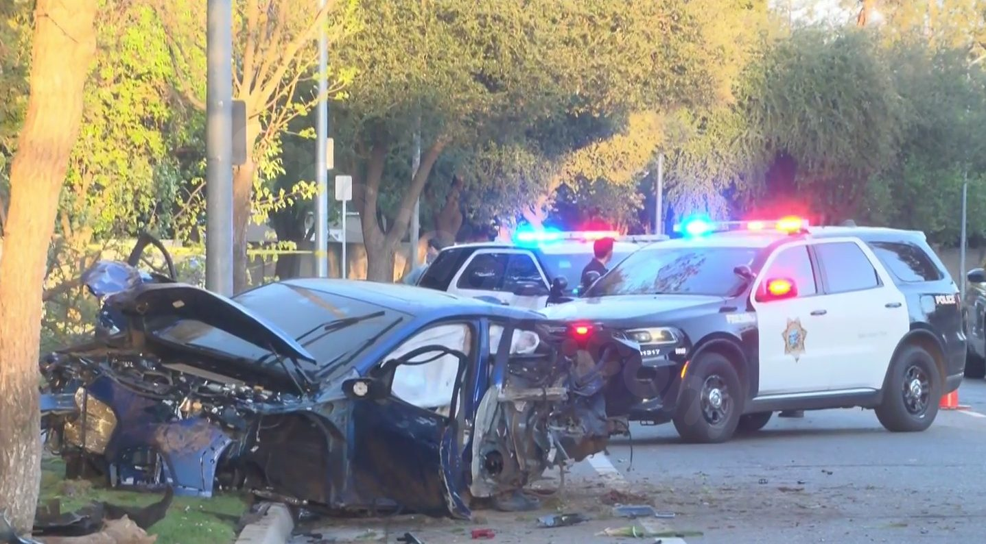 Car crashes into tree in Fresno