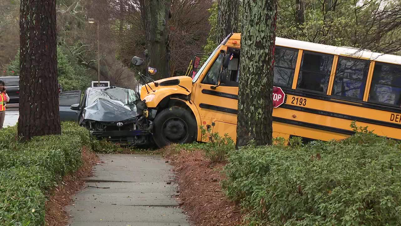 DeKalb school bus crash causing backups on Clairmont Road