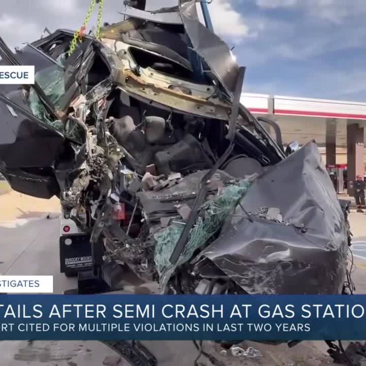 Victim released from hospital after semi crashes into Littleton gas station, crushing car