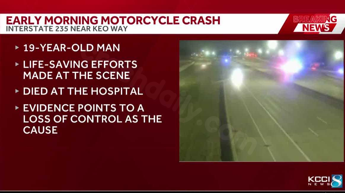 Deadly Des Moines motorcycle crash: 19-year-old killed on I-235 near Keo Way