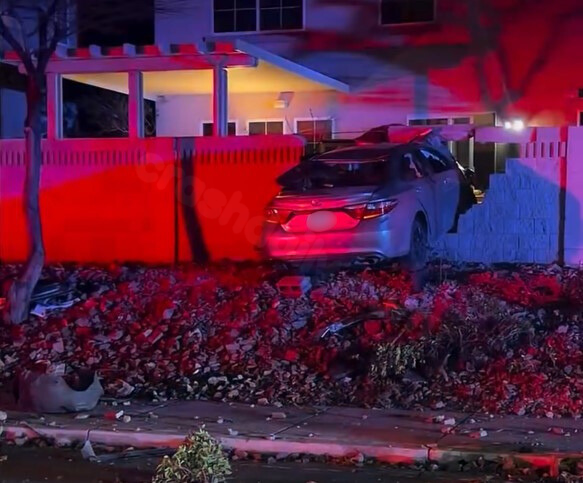 Car crashes into North Las Vegas yard overnight