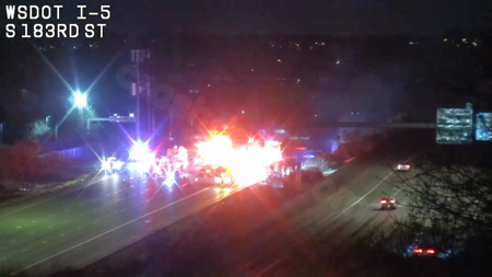 Multi-car crash blocks all lanes of northbound I-5 near SeaTac, WA