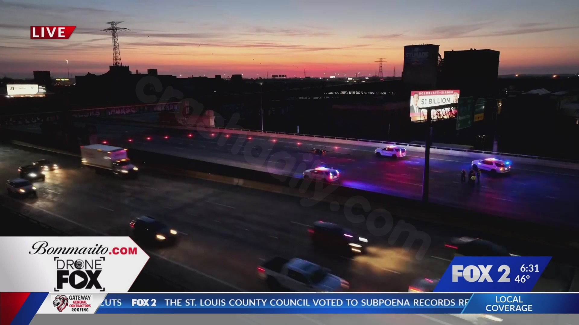 Eastbound I-44 shut down after overnight crash near downtown St. Louis
