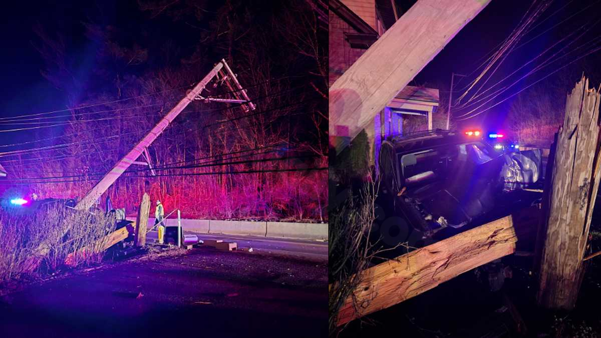 Vehicle crashes, snaps pole | Road closed for repairs
