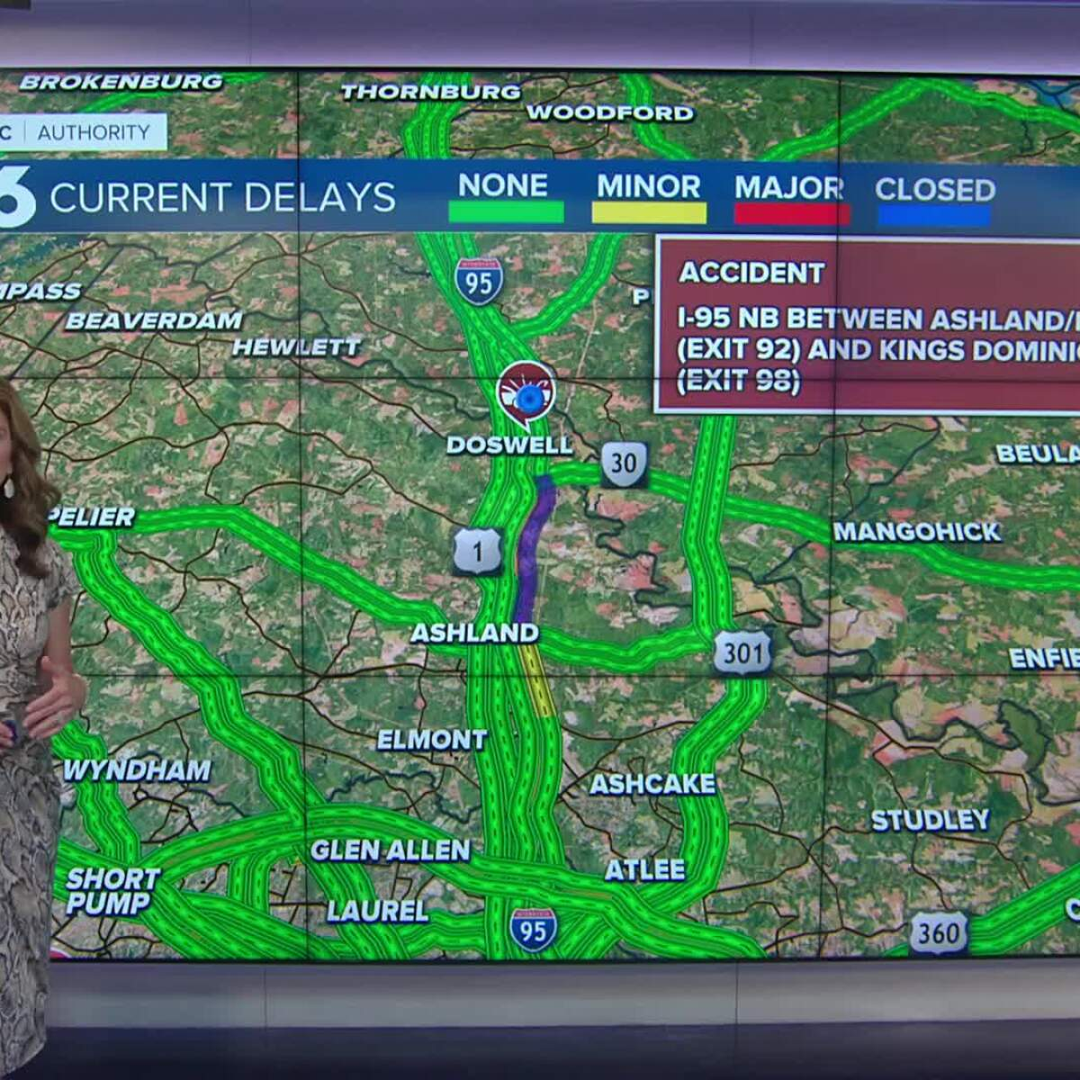 Tractor-trailer crash closes I-95 lanes, causes backups in Hanover County