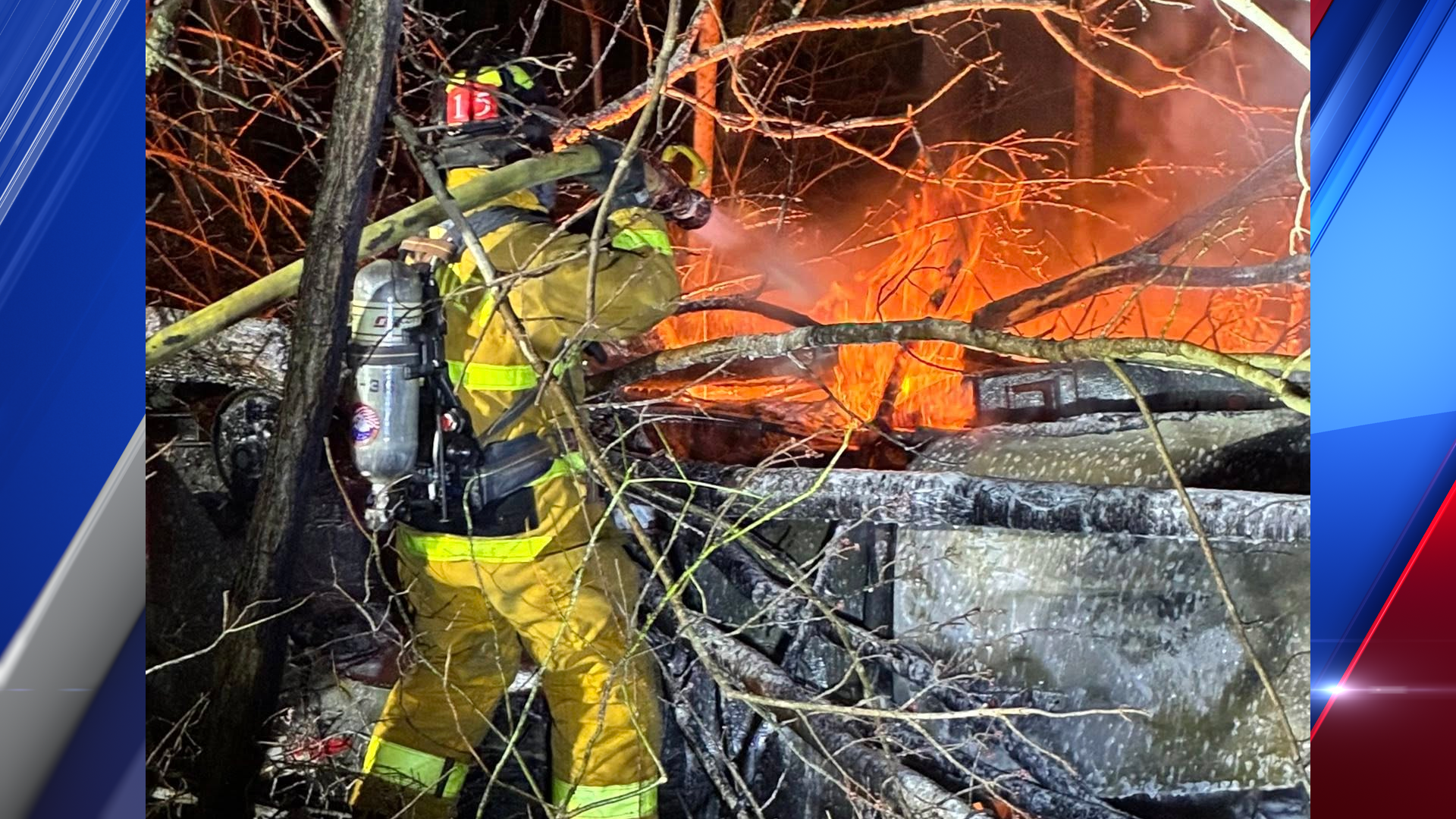 Car crash in Monson woods sparks fire, driver seriously injured