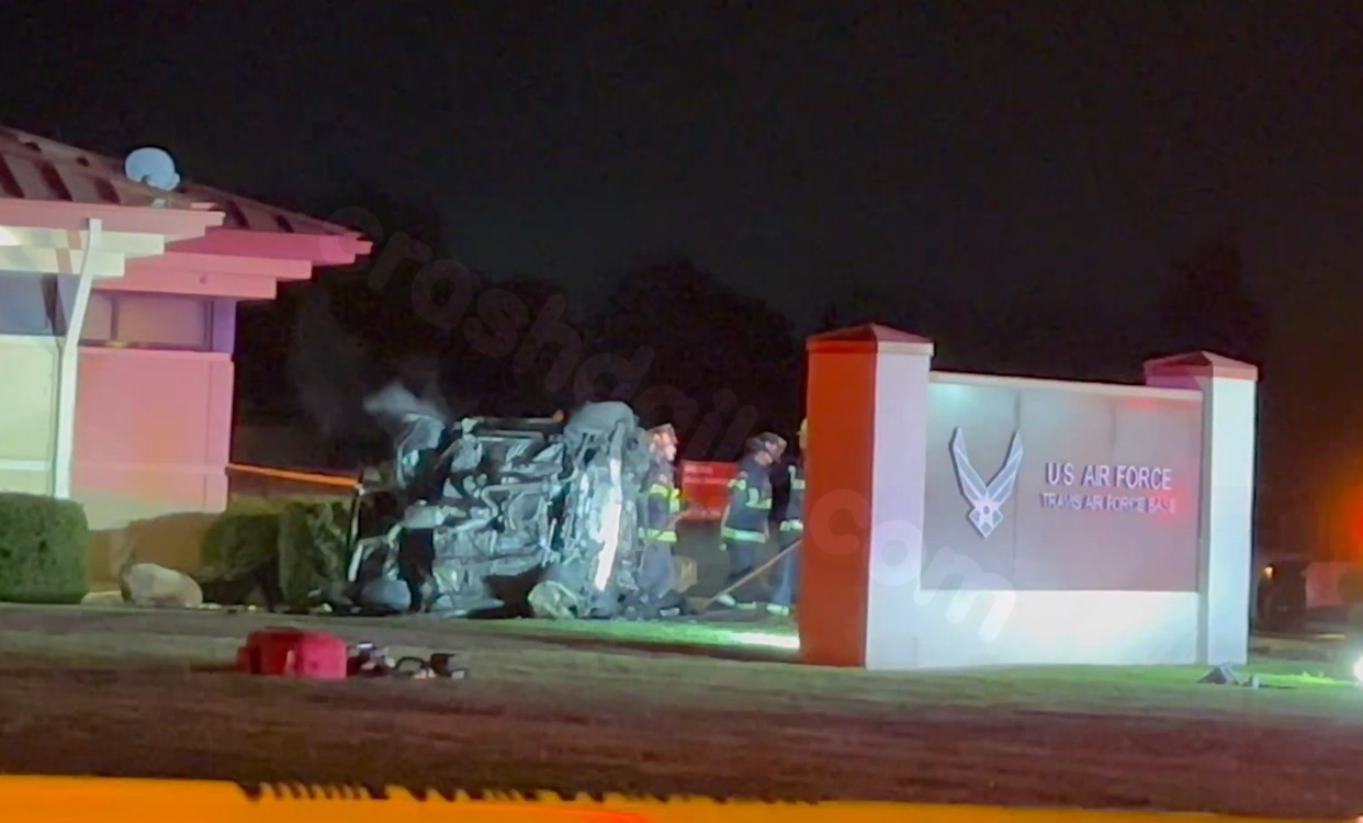Two dead in fiery crash at Travis Air Force Base after vehicle pursuit
